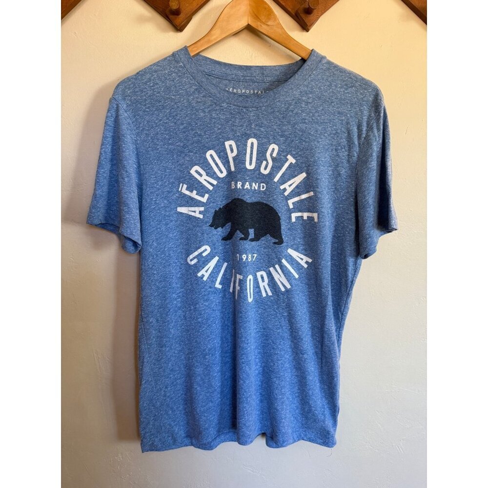 1987 Aeropostale Blue Men’s Medium Bear In California Soft Crew Graphic‎ Classic
